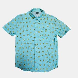 Pokemon Pikachu Print Short Sleeved Button Up Shirt M Teal AOP‎ Pop Culture